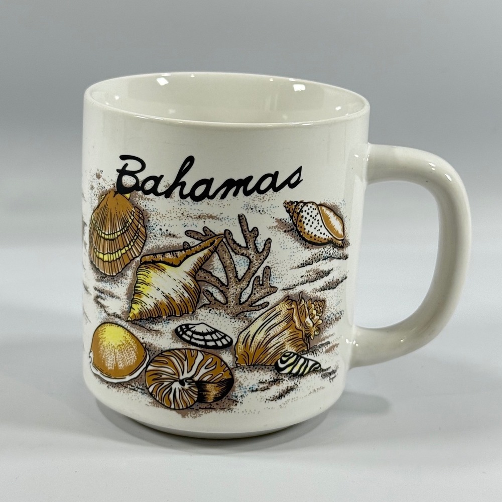 VTG Bahamas Coffee Mug Souvenir White Shells Beach Coastal Tropical Ceramic‎ Cup